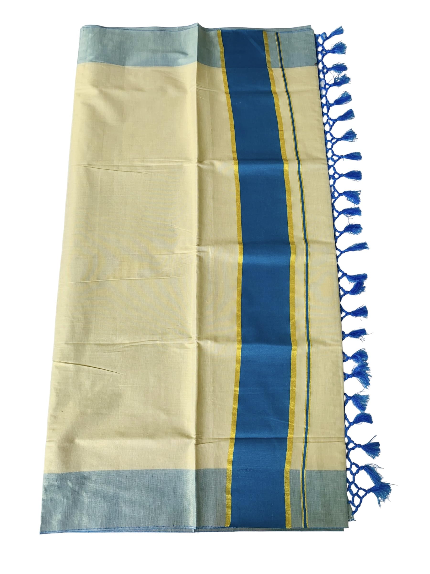 ALLUVY Kuthampully Kerala Saree |Traditional South Indian Sarees |Onam Tissue Kasavu Saree |Authentic South Cultural Sarees | Women's Plain Zari Kasavu |EKM-778 Pack -1 (Light Blue)