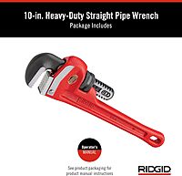 RIDGID 31010 Model 10 Heavy-Duty Straight Pipe Wrench, 10-inch Plumbing Wrench, Red, Black