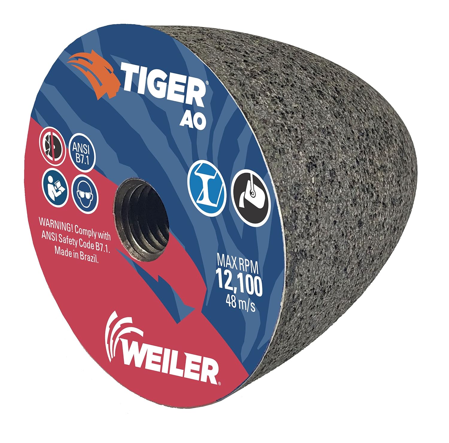 Weiler 68314 TIGER AO TYPE 16 Round Tip Portable Grinding Cone, A24-R, 3" X 3" X 5/8-11 (Pack of 12)