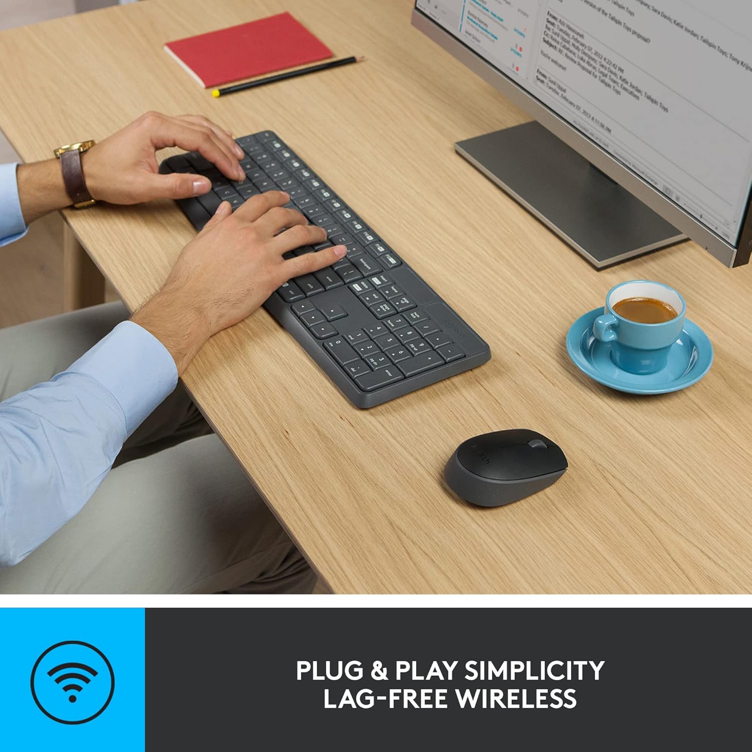 Logitech MK235 Wireless Keyboard and Mouse Combo for Windows, USB Receiver, Long Battery Life