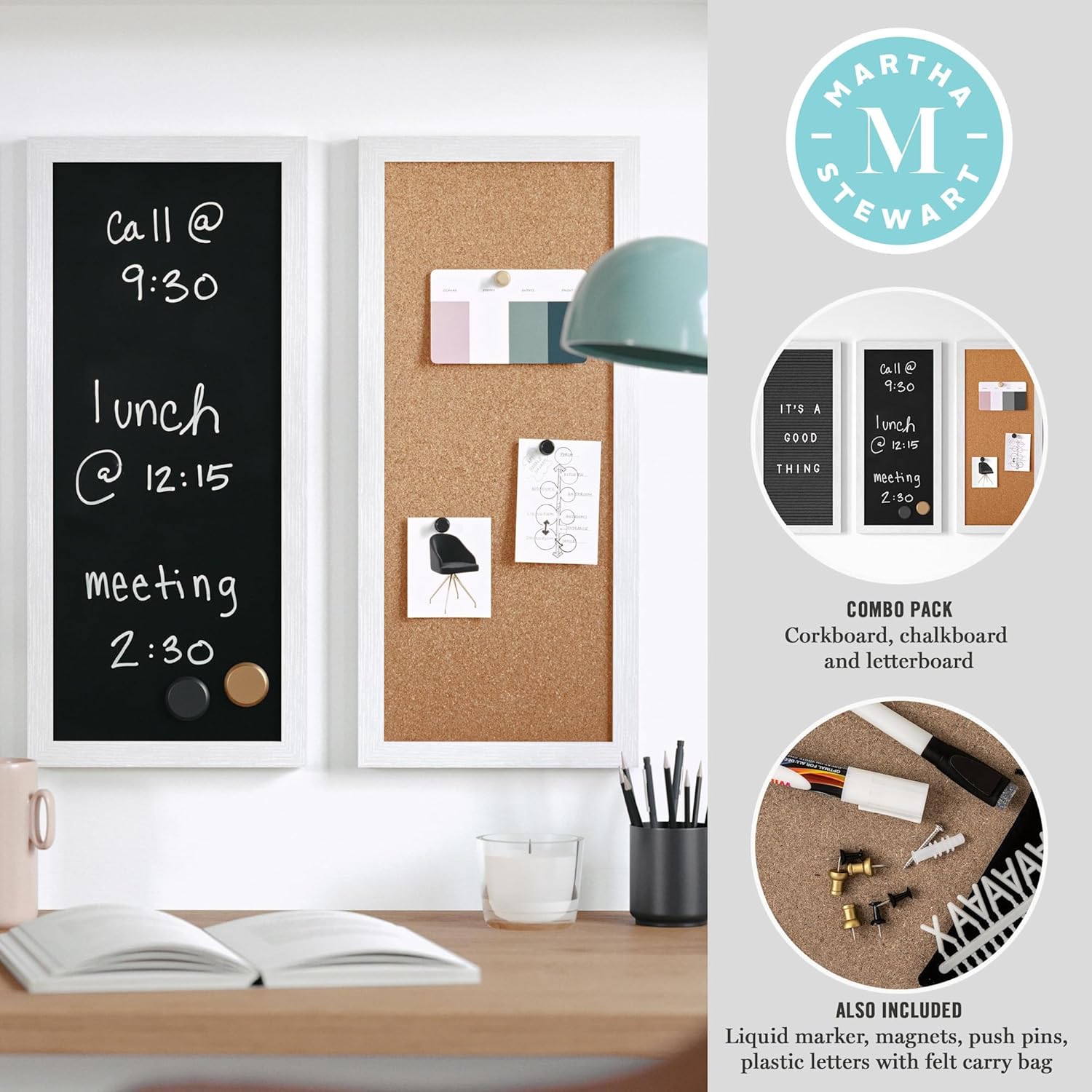 Martha Stewart Everette 3-Panel Cork, Chalk And Letter Board Set