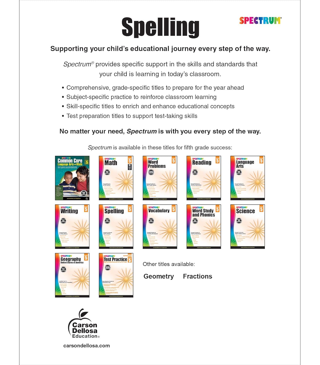 Spectrum Spelling Workbook Grade 5, Ages 10 to 11, 5th Grade Spelling Workbooks, Handwriting Practice with Parts of Speech