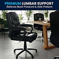 Flash Furniture Fundamentals Big & Tall Swivel LeatherSoft Office and Gaming Chair, Ergonomic Office Chair with Padded Armrests and Adjustable Height, Black