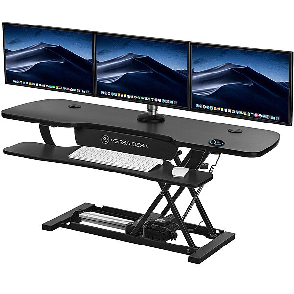VERSADESK® PowerPro™ 48” x 24” Extra Wide Electric Sit-to-Stand Desk Converter w/ Keyboard Tray for Home or Office | USB