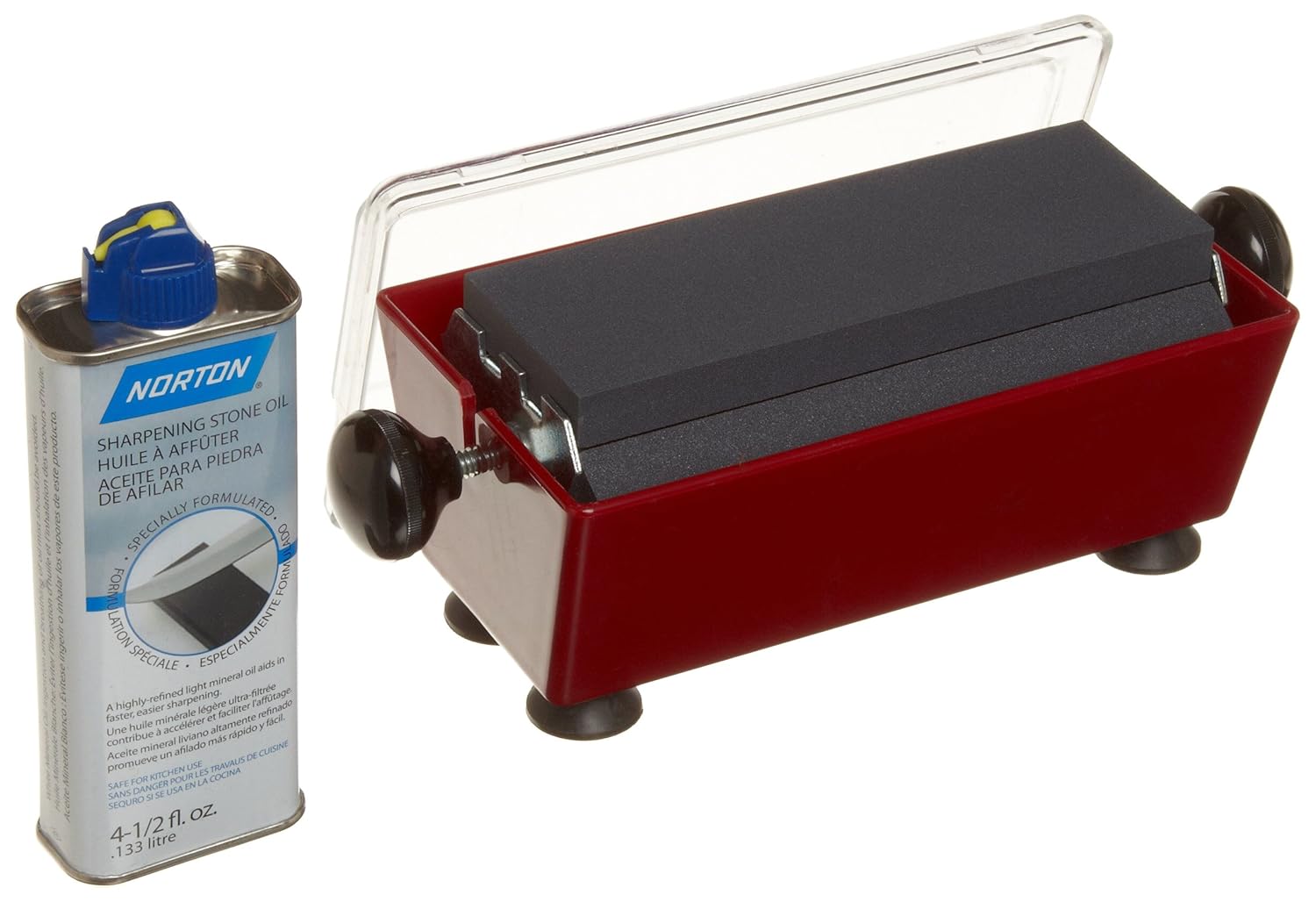 Norton-Saint Gobain Abrasives IM100 3-in-1 Tool and Knife Sharpening System, Medium/Coarse Crystolon & Fine India Stones