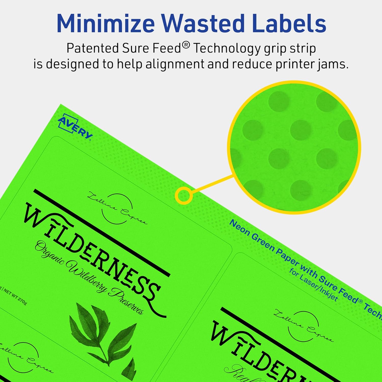 Avery Printable Rectangle Labels, Sure Feed Technology, 3-1/3" x 4", Neon Green, Laser/Inkjet Printable