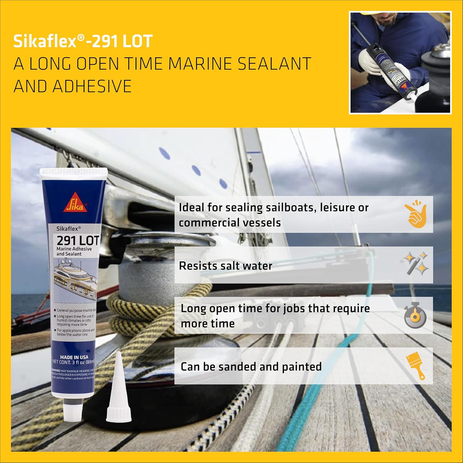 Sikaflex-291 LOT White, General All-Purpose Fast Cure Marine Adhesive and Sealant. Polyurethane Sealant for Boats