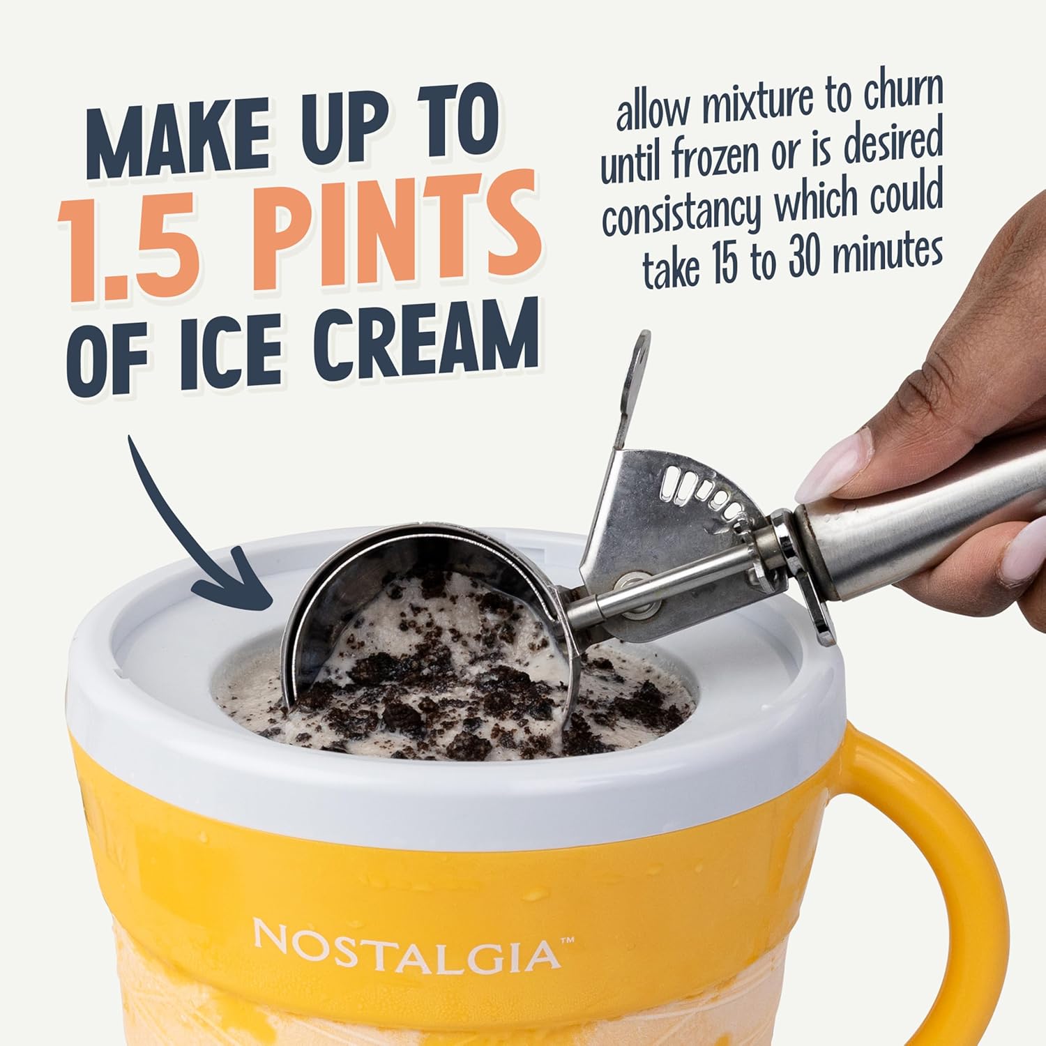 Nostalgia Electric Ice Cream Maker - Old Fashioned Soft Serve Ice Cream Machine Makes Frozen Yogurt - 1.5 Quart Tan