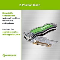 Greenlee 0652-22 8.9" Folding Utility Knife with Retractable 3-Position Serrated Blade, Silver/Green