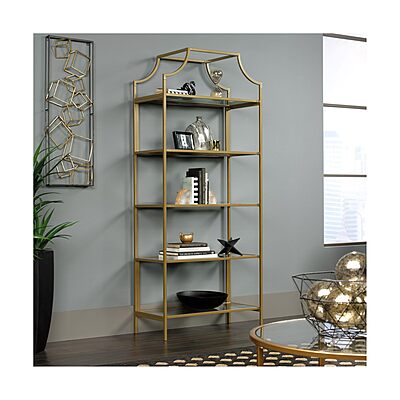 Sauder International Lux 71inH 5-Shelf Bookcase, Satin Gold
