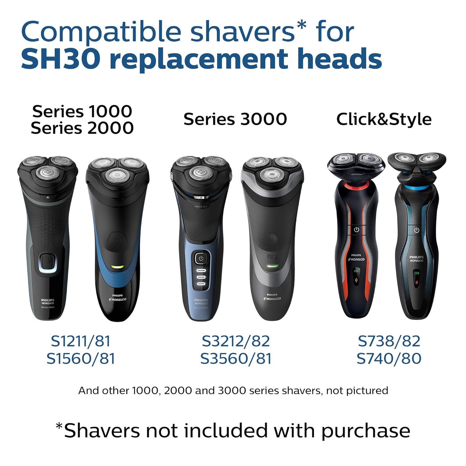 Philips Norelco SH30/52 Shaving Heads, Compatible with Philips Shavers Series 1000, 3000 and 5000, Powerful Performance