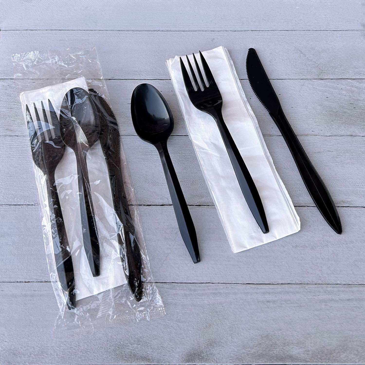 Boardwalk Disposable Plastic Cutlery Set, Four Piece Silverware Kit, Case of 250 Medium Weight Fork Knife Spoon Napkin