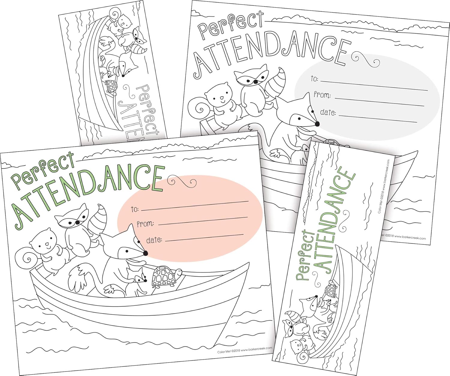 BARKER CREEK Recognition Awards and Bookmarks, Color Me Attendance, Awards are 6-3/8" x 5-1/2"
