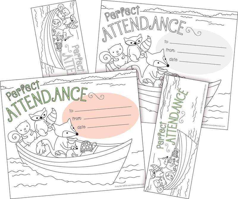 BARKER CREEK Recognition Awards and Bookmarks, Color Me Attendance, Awards are 6-3/8" x 5-1/2"