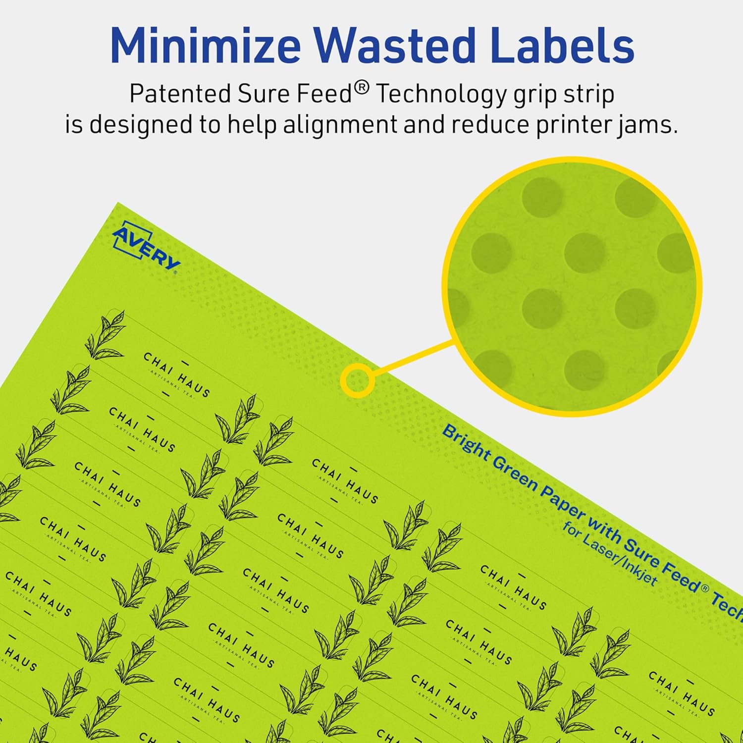 AVERY Printable Rectangle Labels, Sure Feed Technology, 1/2" x 1-3/4", Bright Green, Print-to-The-Edge