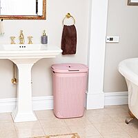 Mind Reader 60L Slim Laundry Hamper with Lid, Wicker-Style Plastic