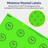 Avery Printable Round Labels, Sure Feed Technology, 1.75" Diameter, Neon Green, Print-to-The-Edge, Laser/Inkjet Printable