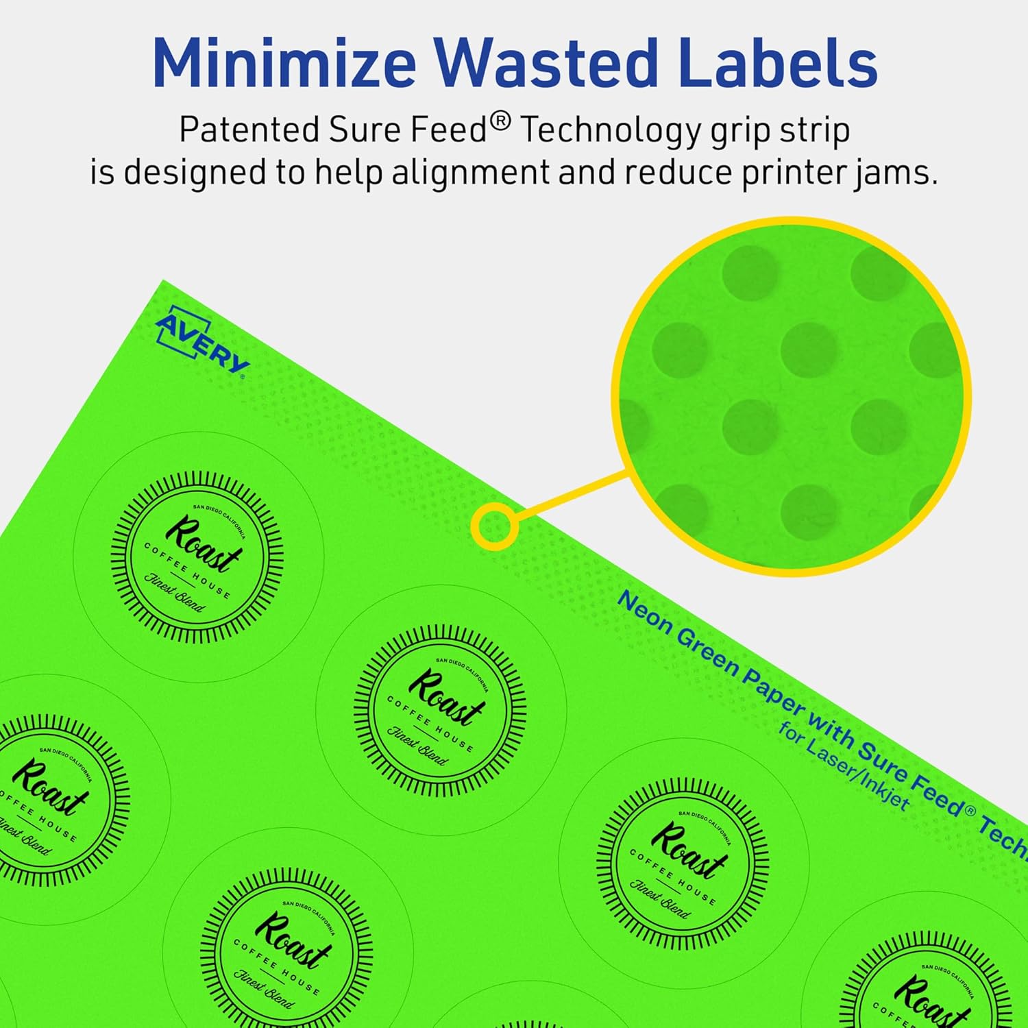 Avery Printable Round Labels, Sure Feed Technology, 1.75" Diameter, Neon Green, Print-to-The-Edge, Laser/Inkjet Printable