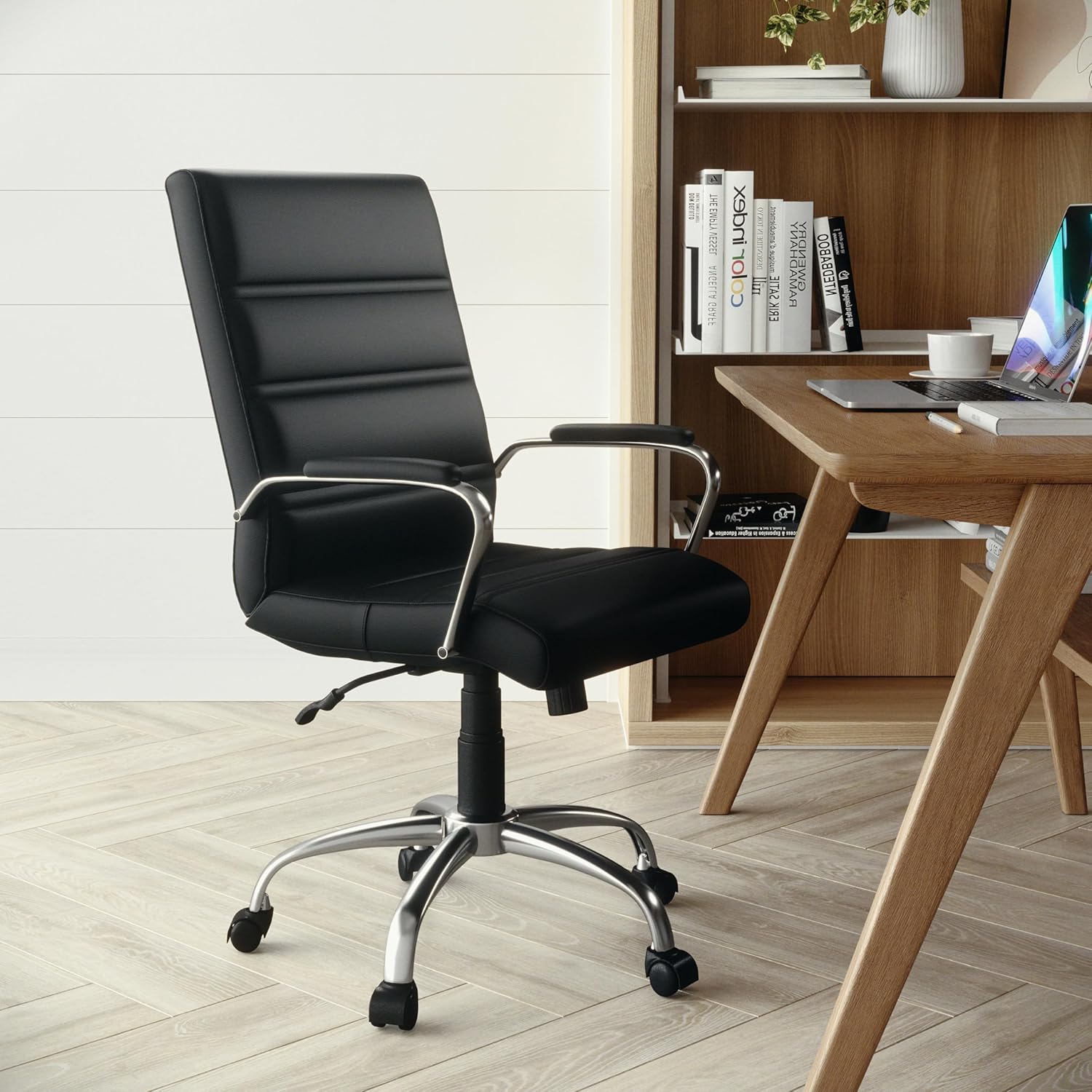 Flash Furniture Whitney Mid-Back Swivel LeatherSoft Desk Chair with Padded Seat and Armrests