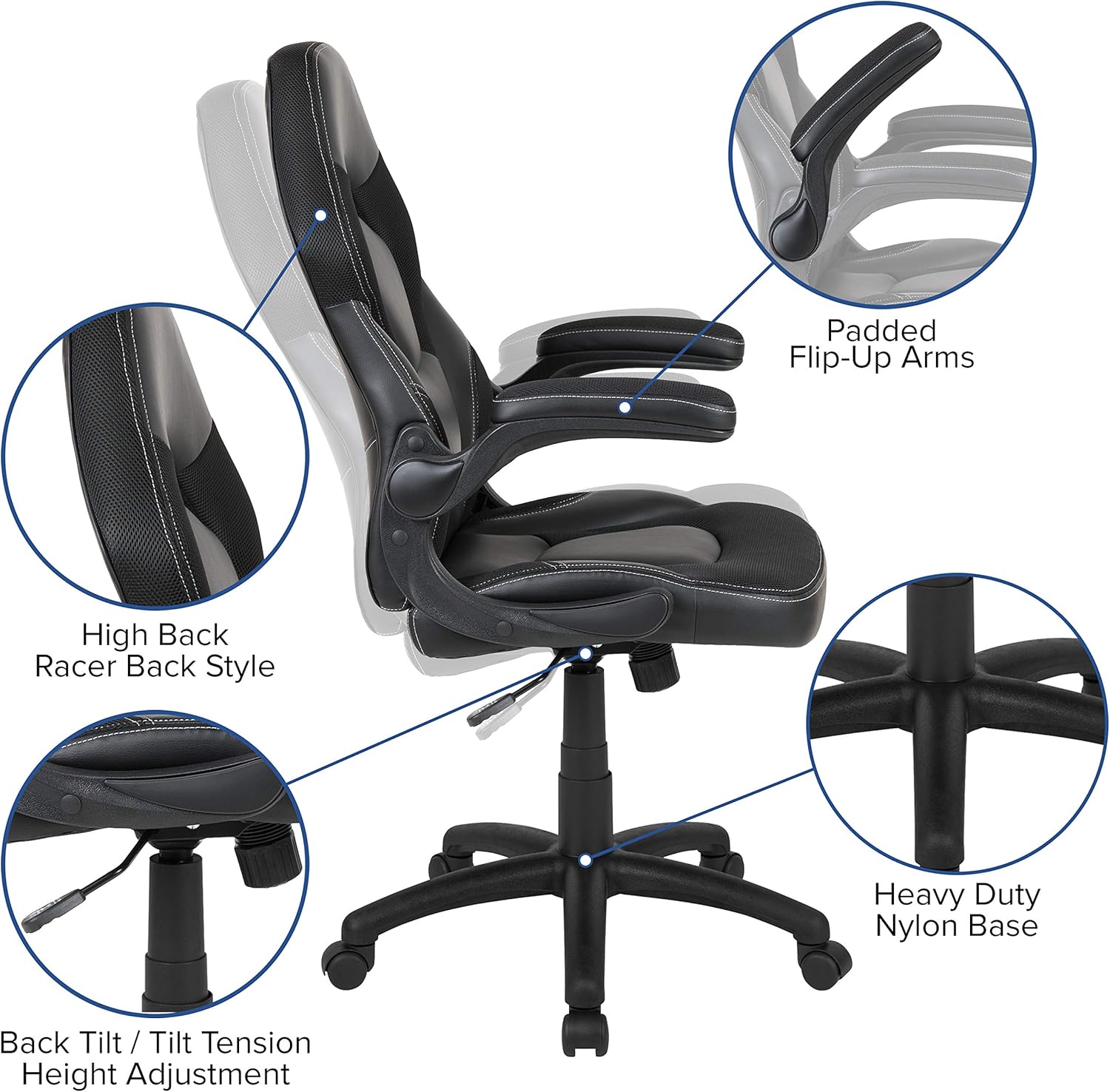 Flash Furniture X10 High-Back LeatherSoft Racing Style Gaming Chair with Flip-Up Arms