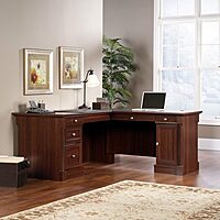 Sauder Palladia L-Shaped Desk with Drawers, File Cabinet Storage & Keyboard Tray