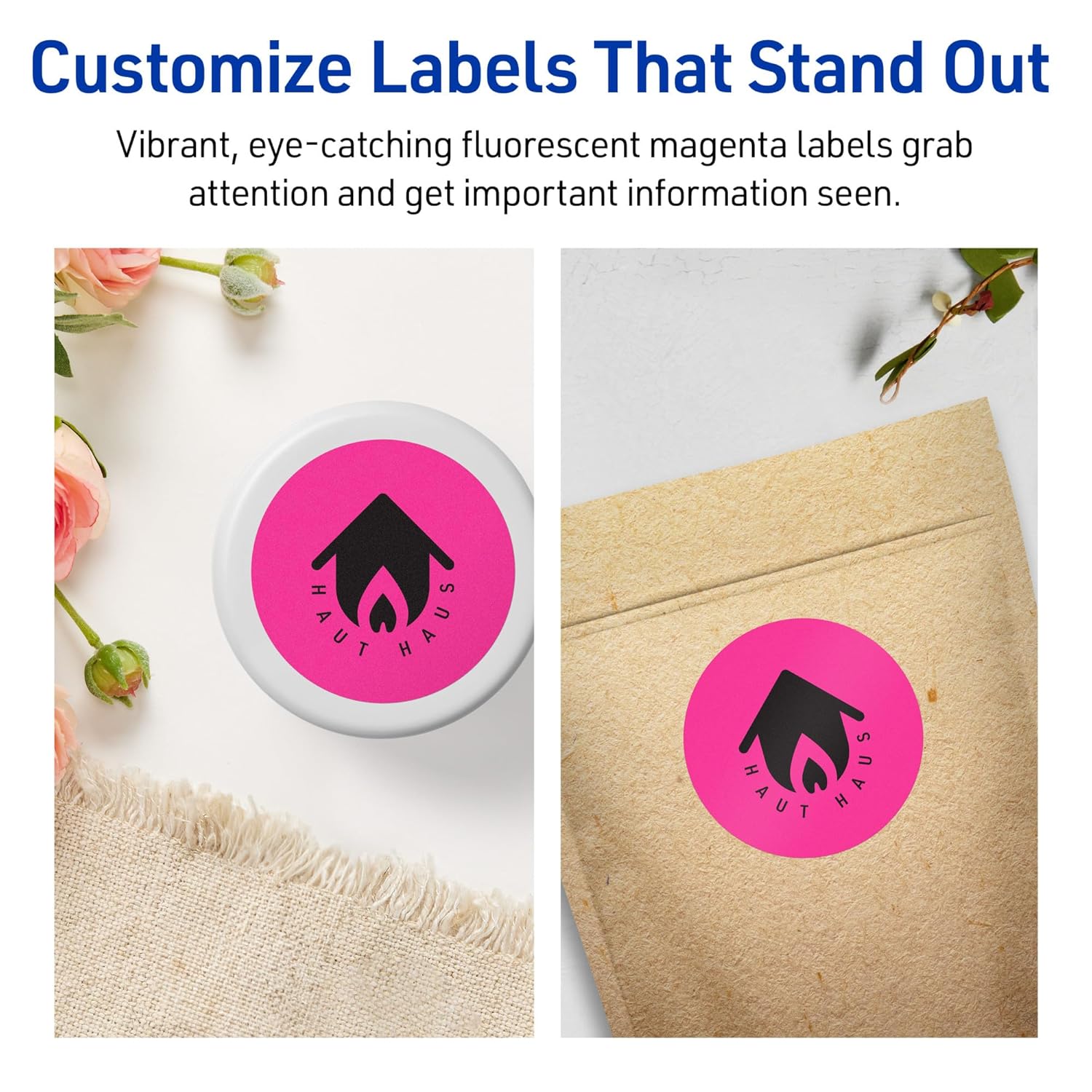 Avery Printable Round Labels, Sure Feed Technology, 2.75" Diameter, Neon Magenta Labels, Print-to-The-Edge