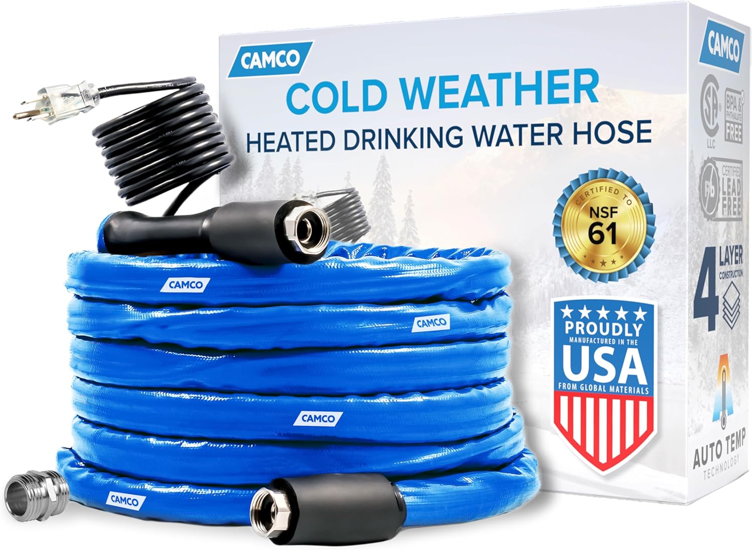Camco 25-Ft Heated Water Hose for RV - Water Line Freeze Protection Down to -20°F/-28°C