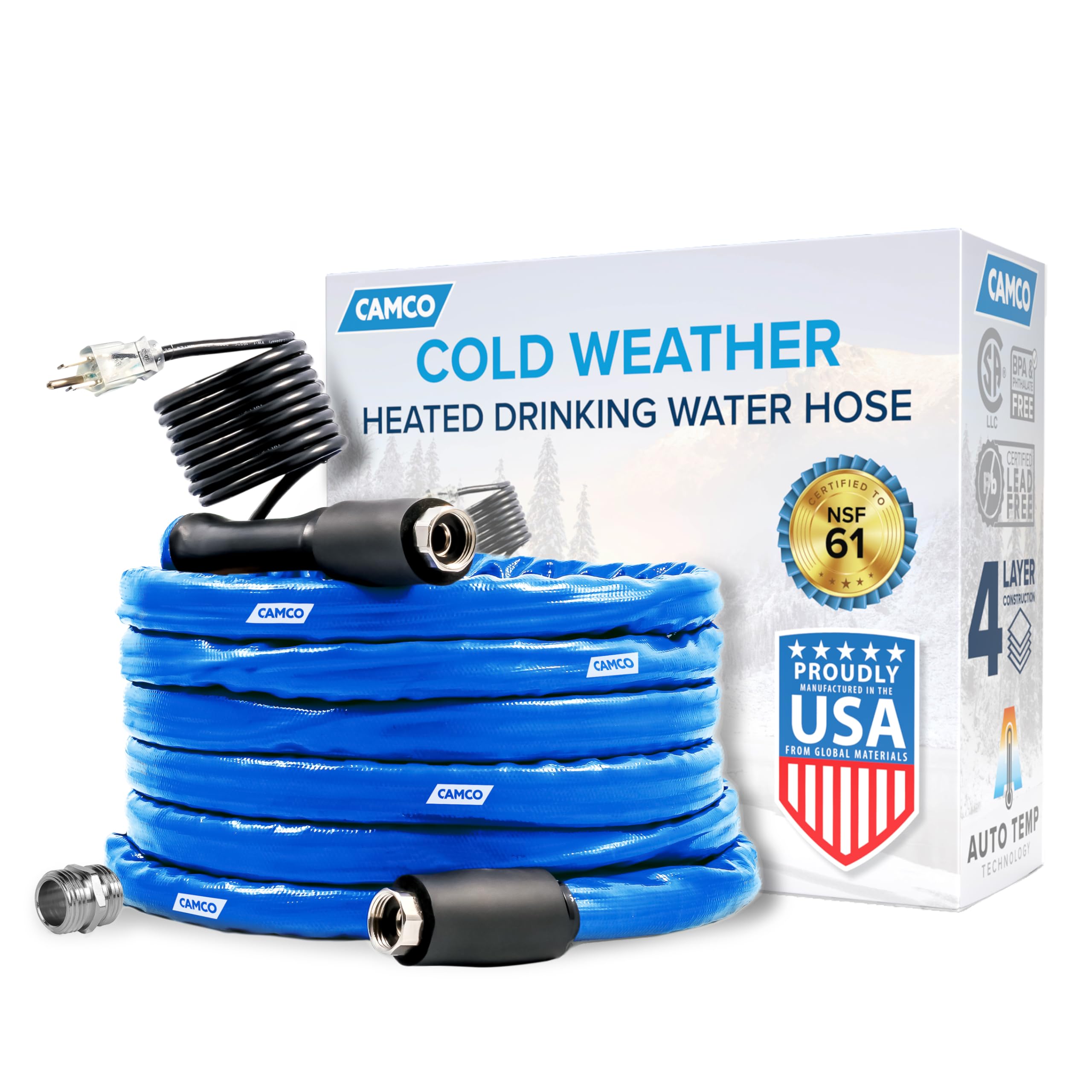 Camco 25-Ft Heated Water Hose for RV - Water Line Freeze Protection Down to -20°F/-28°C