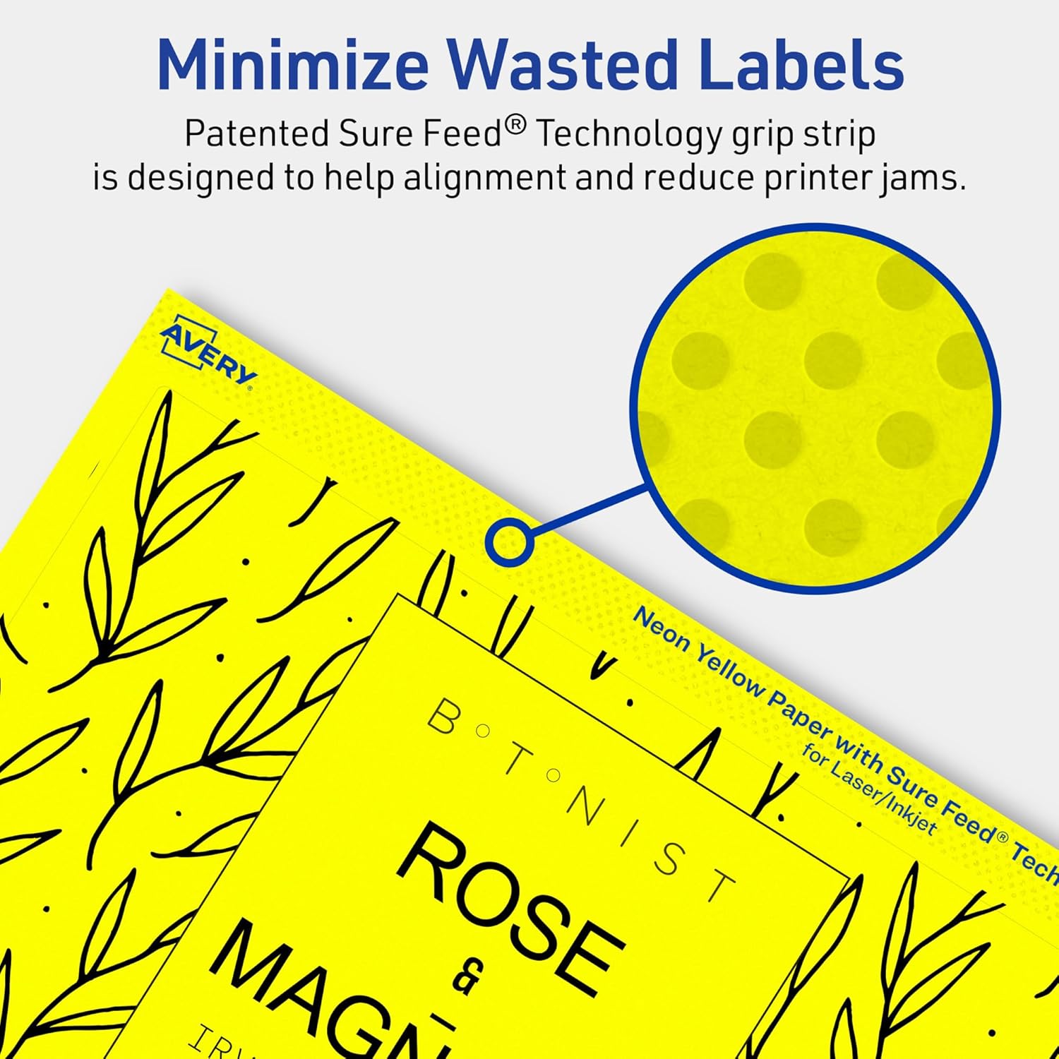 Avery Printable Rectangle Labels, Sure Feed Technology, 4-3/4" x 7-3/4", Neon Yellow Labels, Print-to-The-Edge