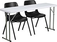 Flash Furniture Kathryn 5-Foot Plastic Folding Training Table Set with 2 Black Plastic Stack Chairs