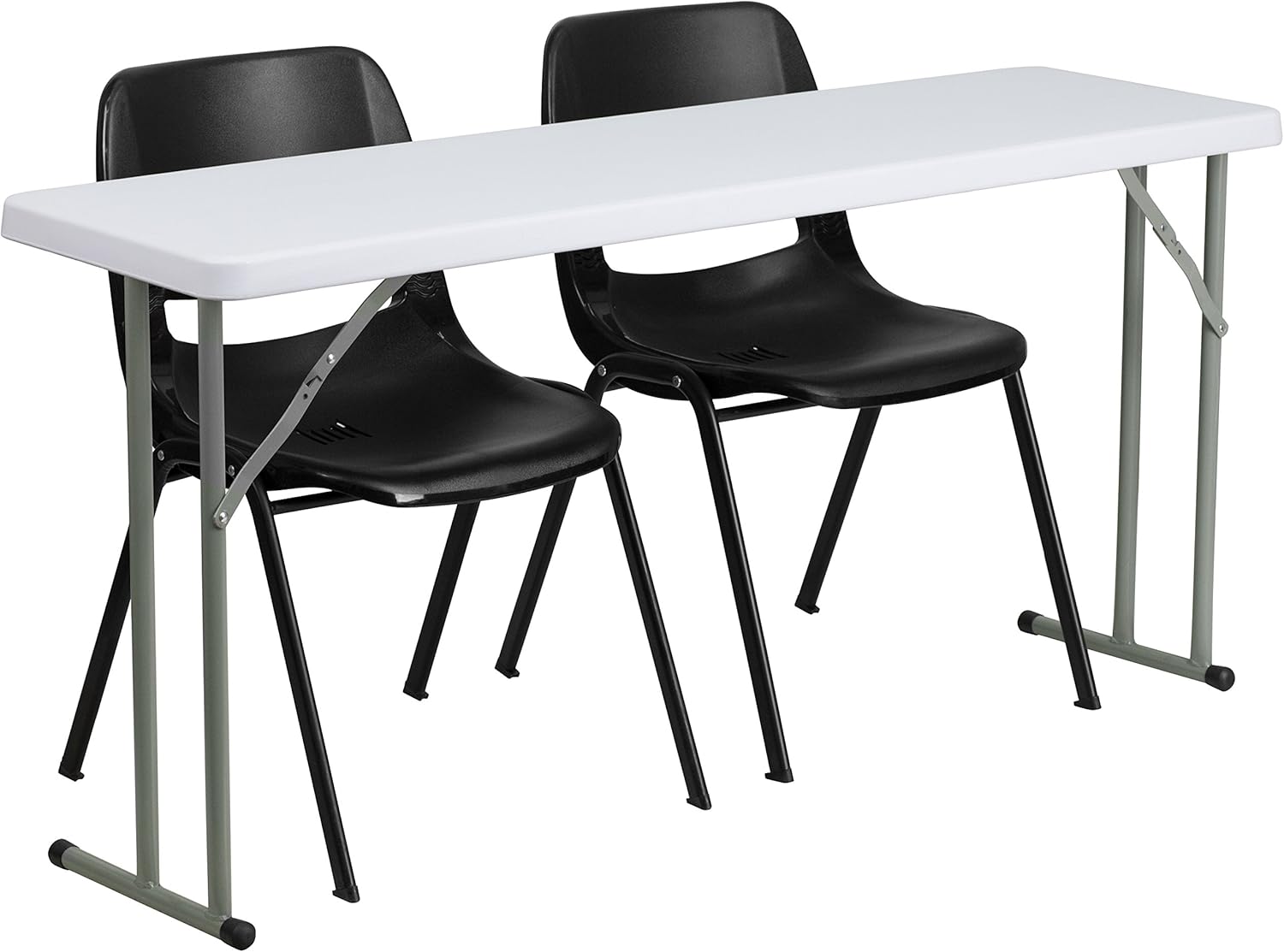 Flash Furniture Kathryn 5-Foot Plastic Folding Training Table Set with 2 Black Plastic Stack Chairs