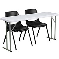 Flash Furniture Kathryn 5-Foot Plastic Folding Training Table Set with 2 Black Plastic Stack Chairs