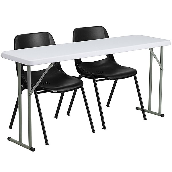 Flash Furniture Kathryn 5-Foot Plastic Folding Training Table Set with 2 Black Plastic Stack Chairs