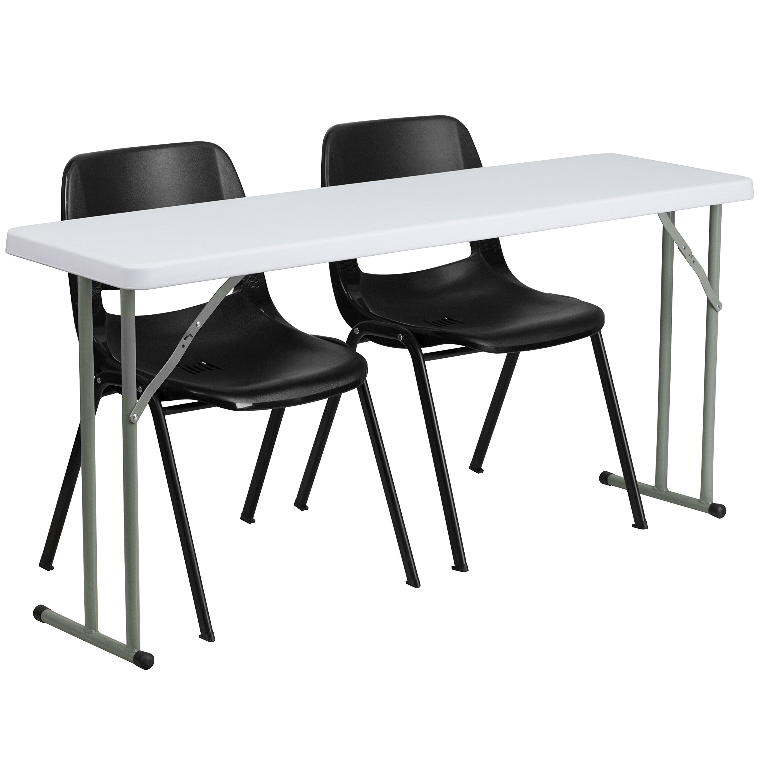 Flash Furniture Kathryn 5-Foot Plastic Folding Training Table Set with 2 Black Plastic Stack Chairs