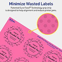 Avery Printable Round Labels, Sure Feed Technology, 2" Diameter, Bright Pink, Print-to-The-Edge, Laser/Inkjet Printable