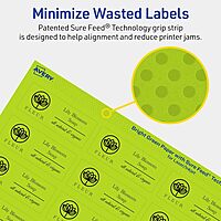 Avery Printable Rectangle Labels, Sure Feed Technology, 1" x 2-1/2", Bright Green, 240