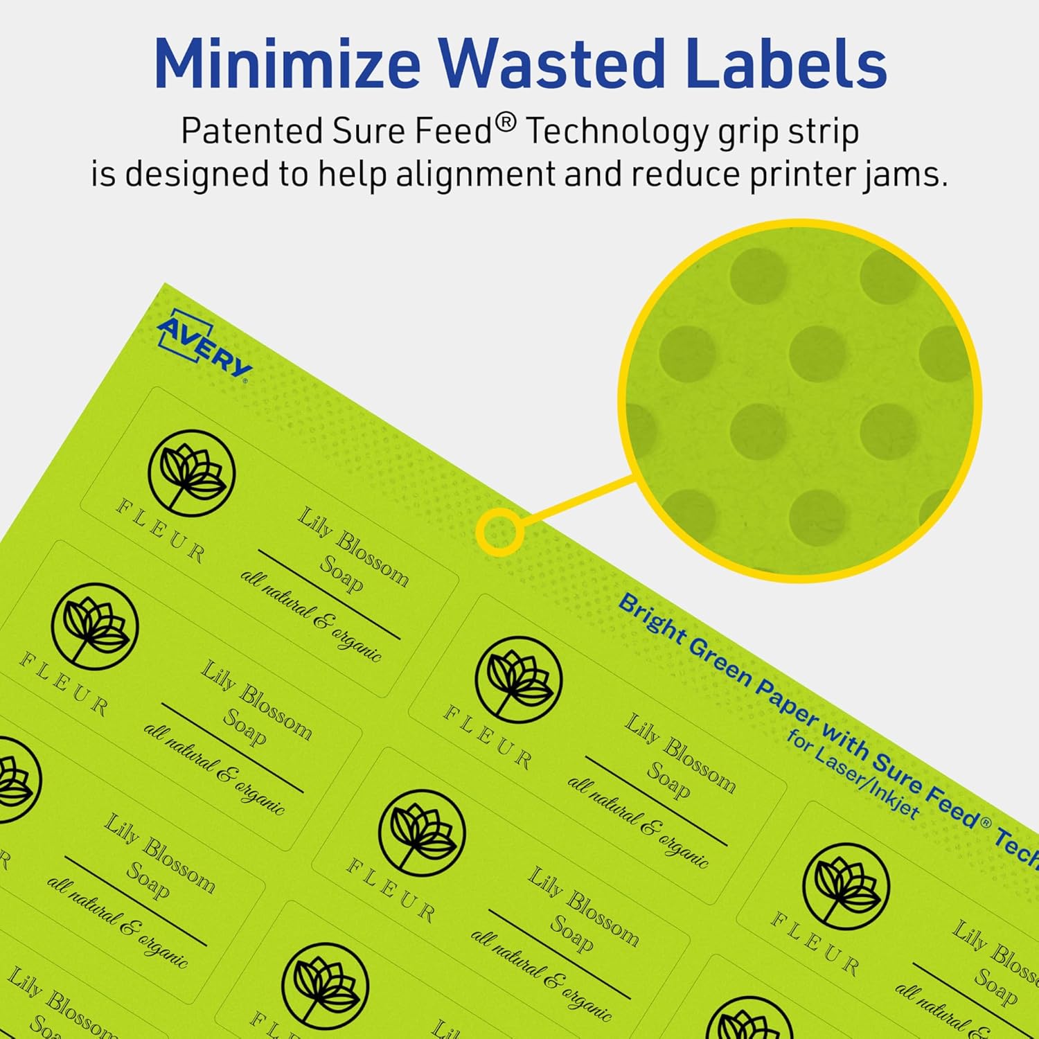 Avery Printable Rectangle Labels, Sure Feed Technology, 1" x 2-1/2", Bright Green, 240