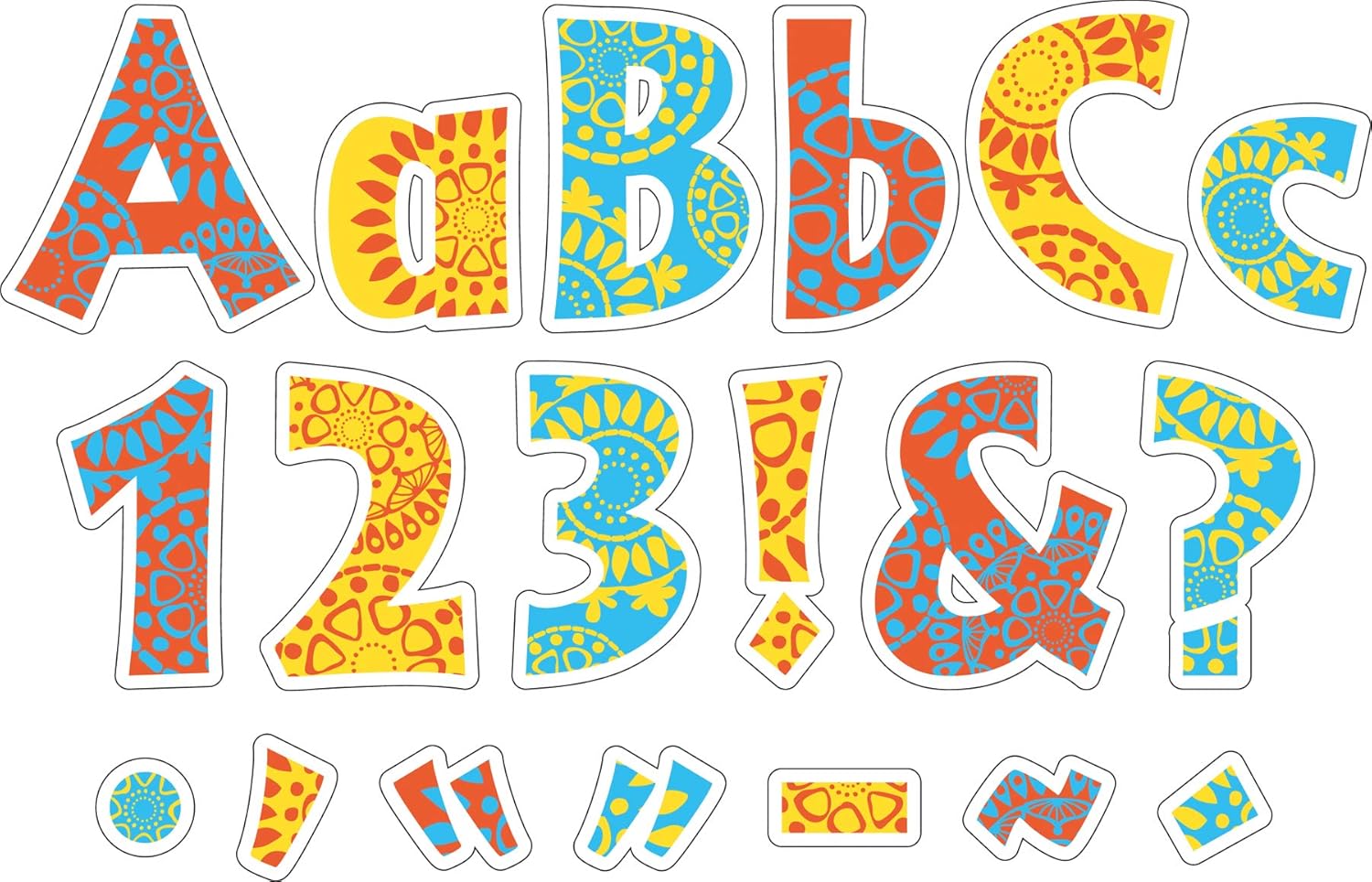 Barker Creek 255-Piece Moroccan Letter Pop-Outs, Multicolor 4” Letters, Numbers & Punctuation Marks, for Classrooms, Offices