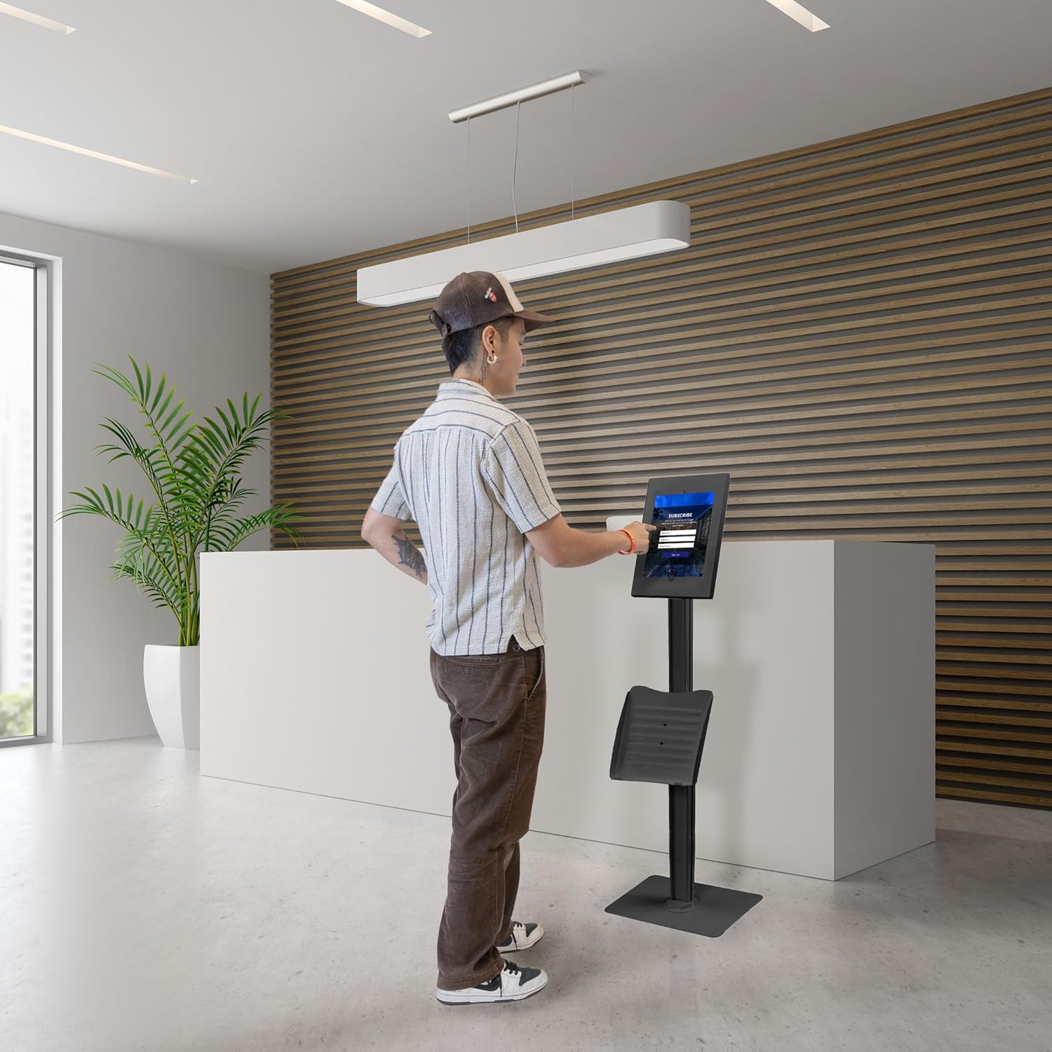 Mount-It! Anti-Theft Floor Stand Compatible with iPad, Contact-Less Universal Lockable Tablet Kiosk