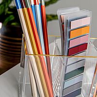 Martha Stewart Kerry Plastic 4 Compartment Pen Holder Office Desktop Organizer, with Gold Trim