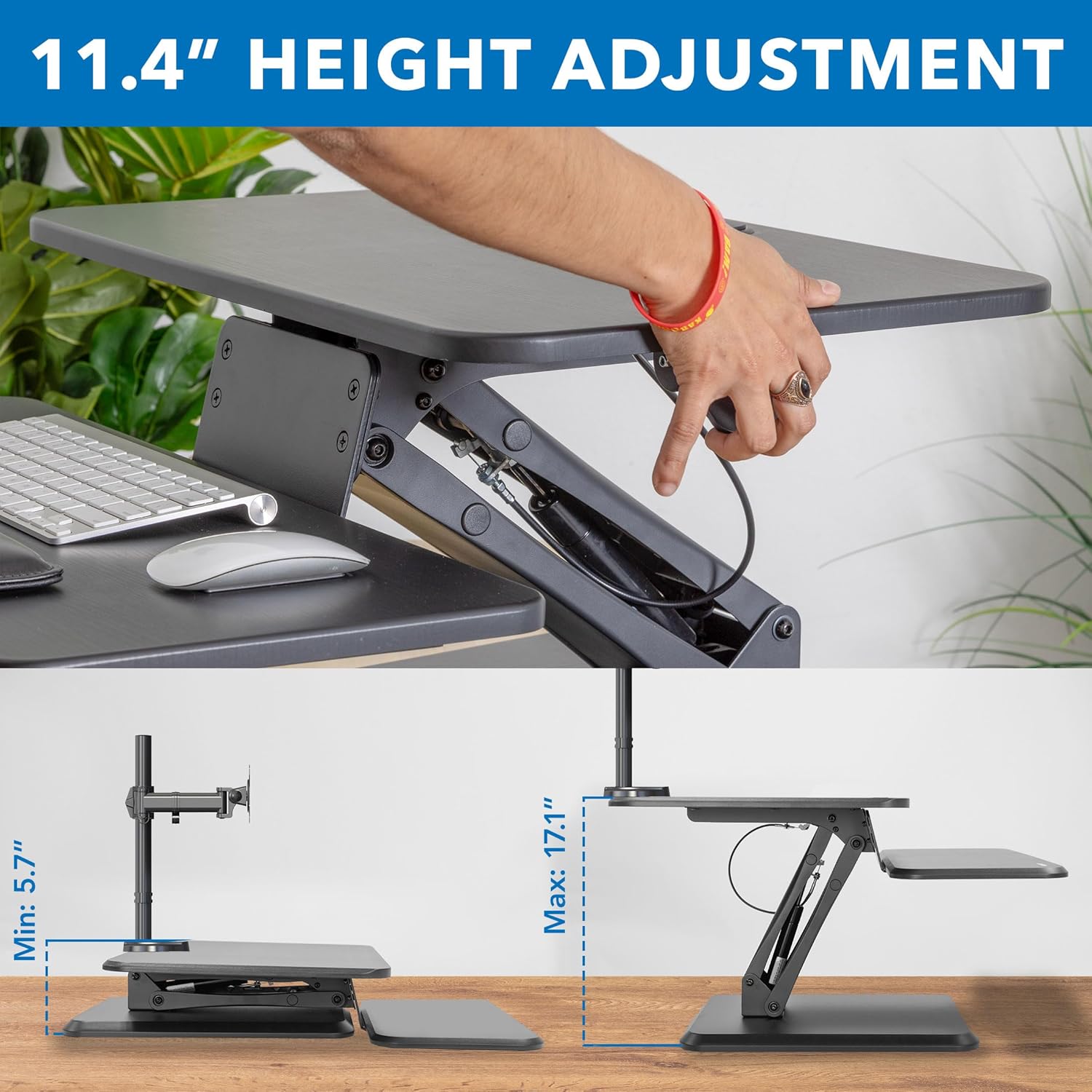 Mount-It! Standing Desk Converter, Stand Up Desk Riser with Dual Monitor Mount, Adjustable Workstation in Black