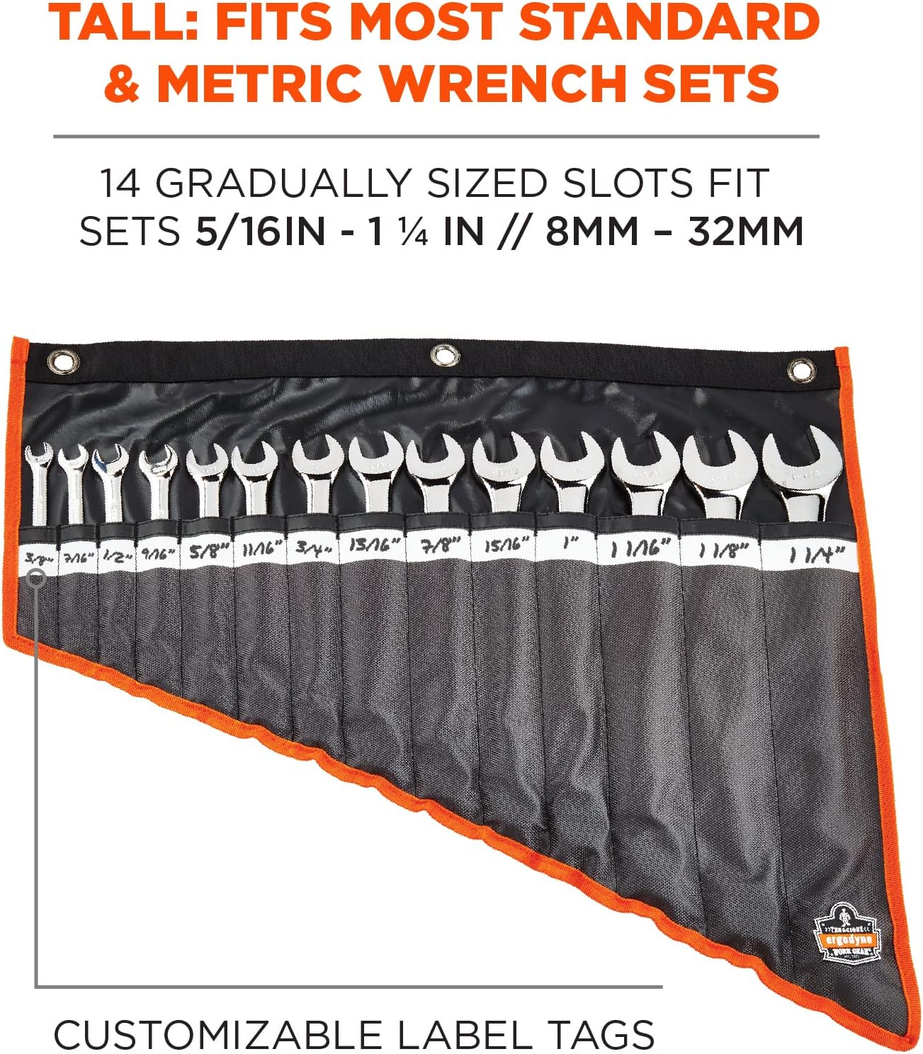 Ergodyne Arsenal 5873 Wrench Roll-Up, 14-Pocket Organizer