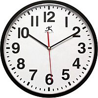 Infinity Instruments 13.5 inch Shatter Resistant Round Non-Ticking Silent Battery Operated Easy to Read Clock for Office, Classroom, School, Black