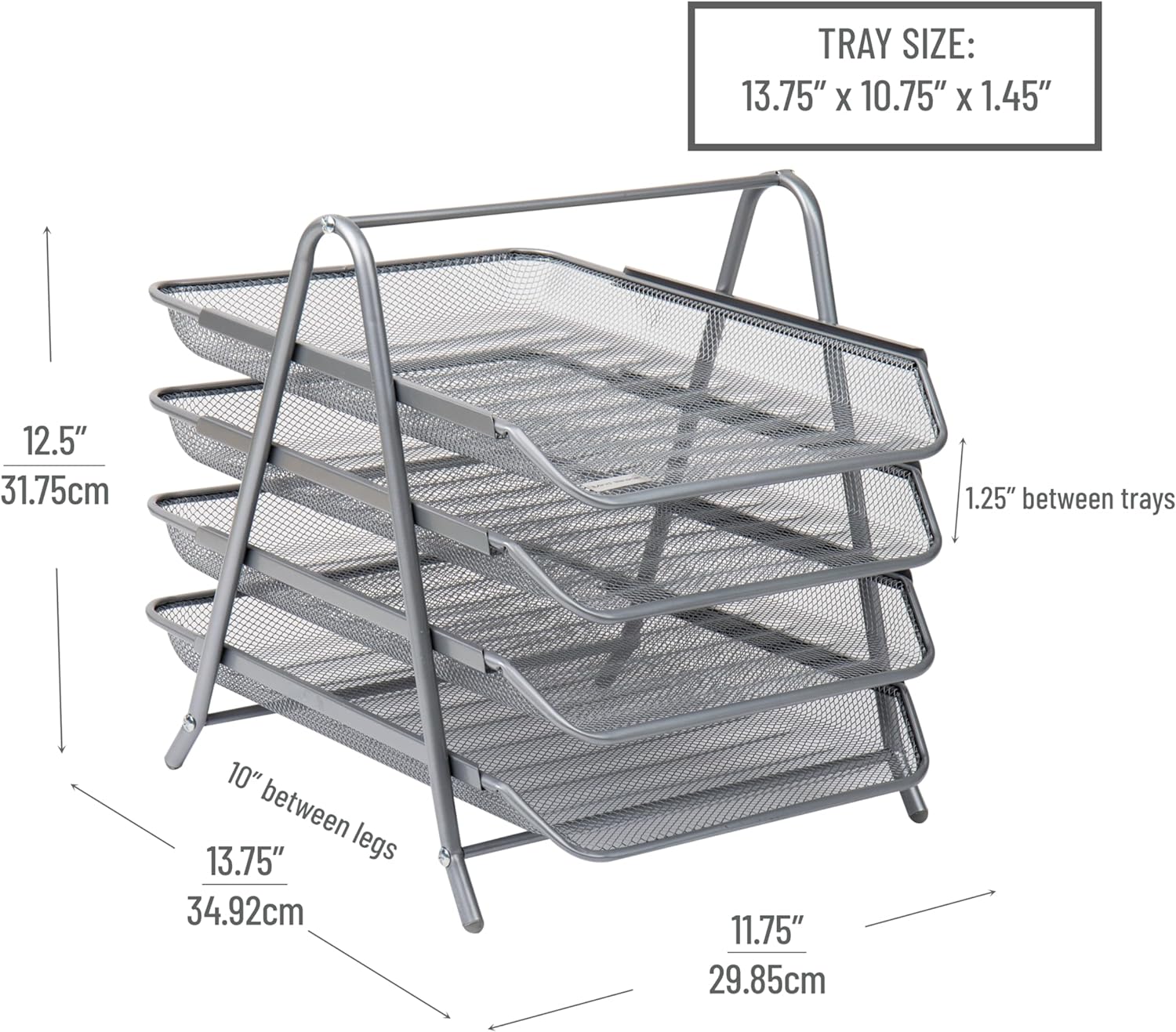 MIND READER 4-Tier Metal Mesh Paper Tray Desktop Organizer