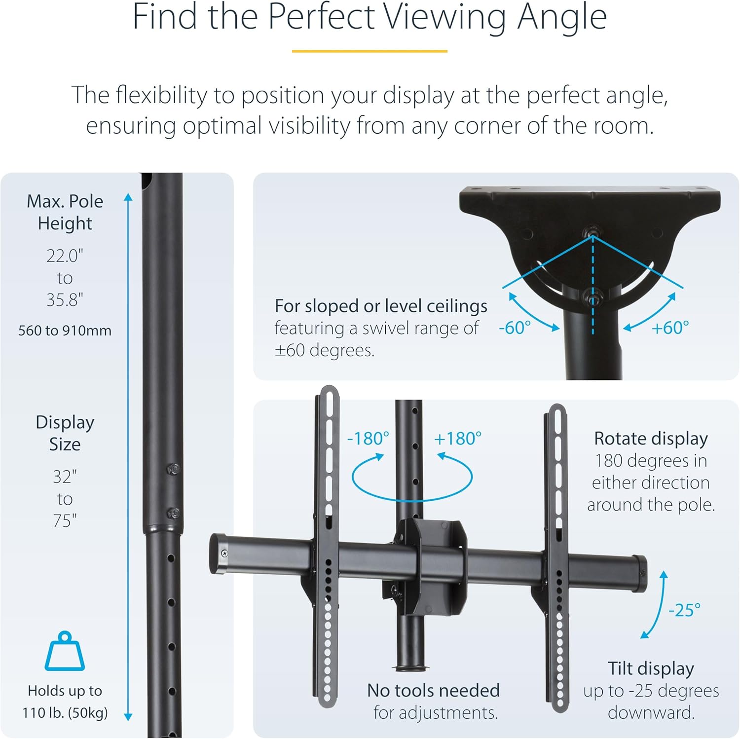StarTech.com Universal Ceiling Mount for TVs and Projectors