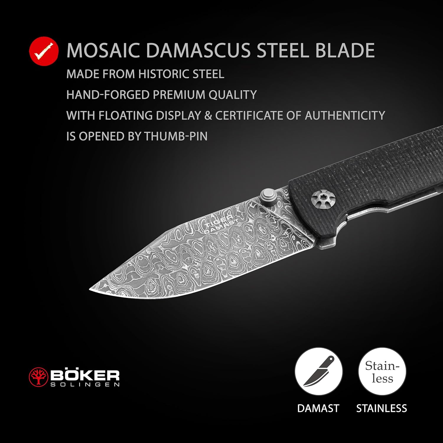 Böker SOLINGEN® Tiger Damascus collector's knife - Damascus folding pocket knife