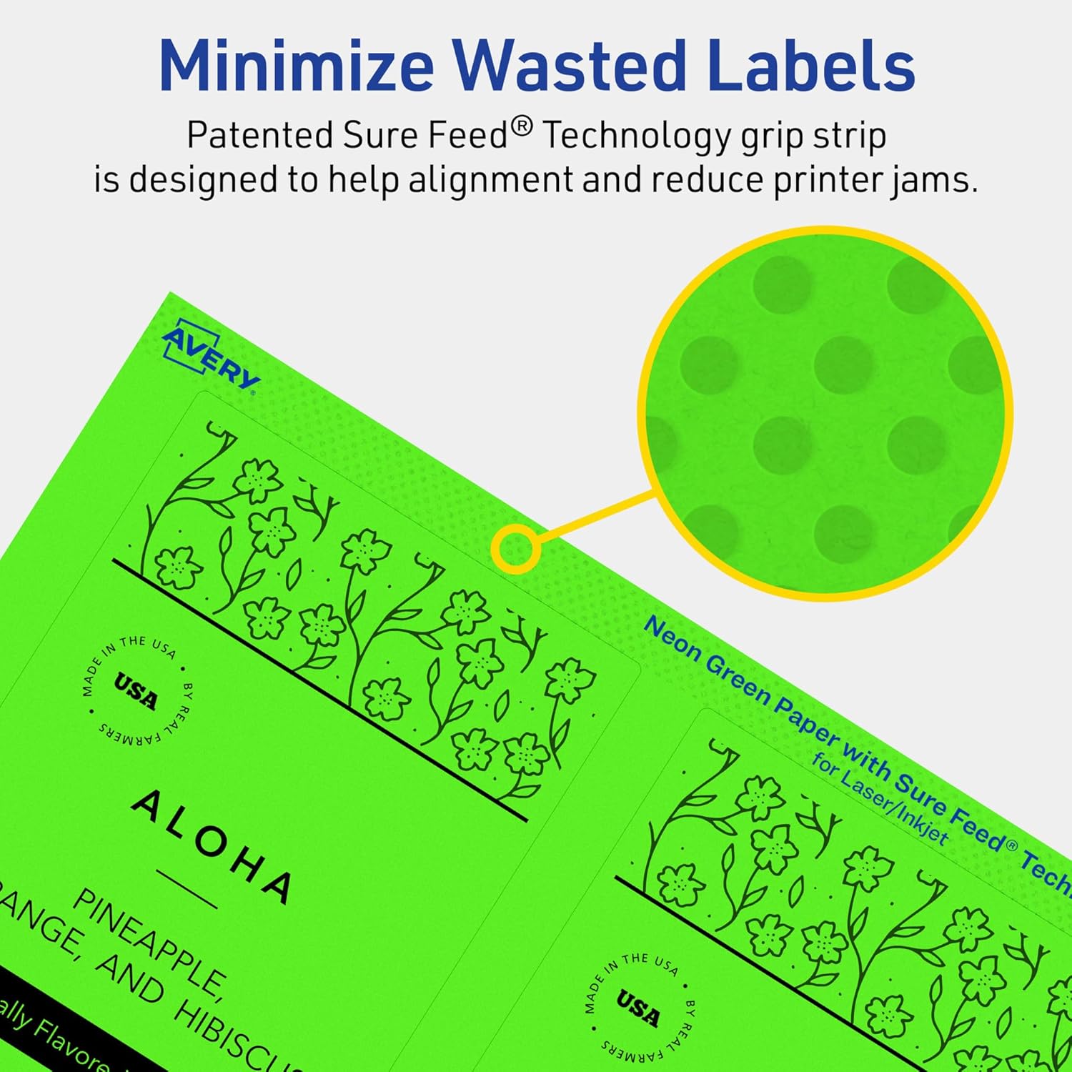 Avery Printable Rectangle Labels, Sure Feed Technology, 5" x 3.5", Neon Green Labels, Laser/Inkjet Printable, 40 Total