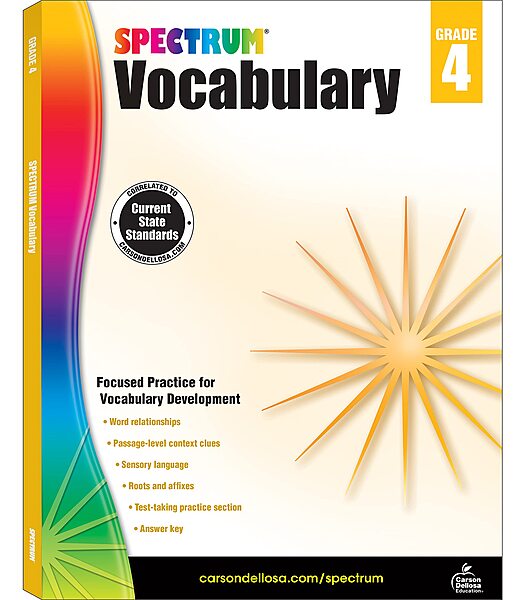 Spectrum Grade 4 Vocabulary Workbook, 4th Grade Vocabulary Covering Word Relationships, Sensory Language, Roots and Affixes, and Reading Comprehension ... or Homeschool Curriculum (Volume 87)