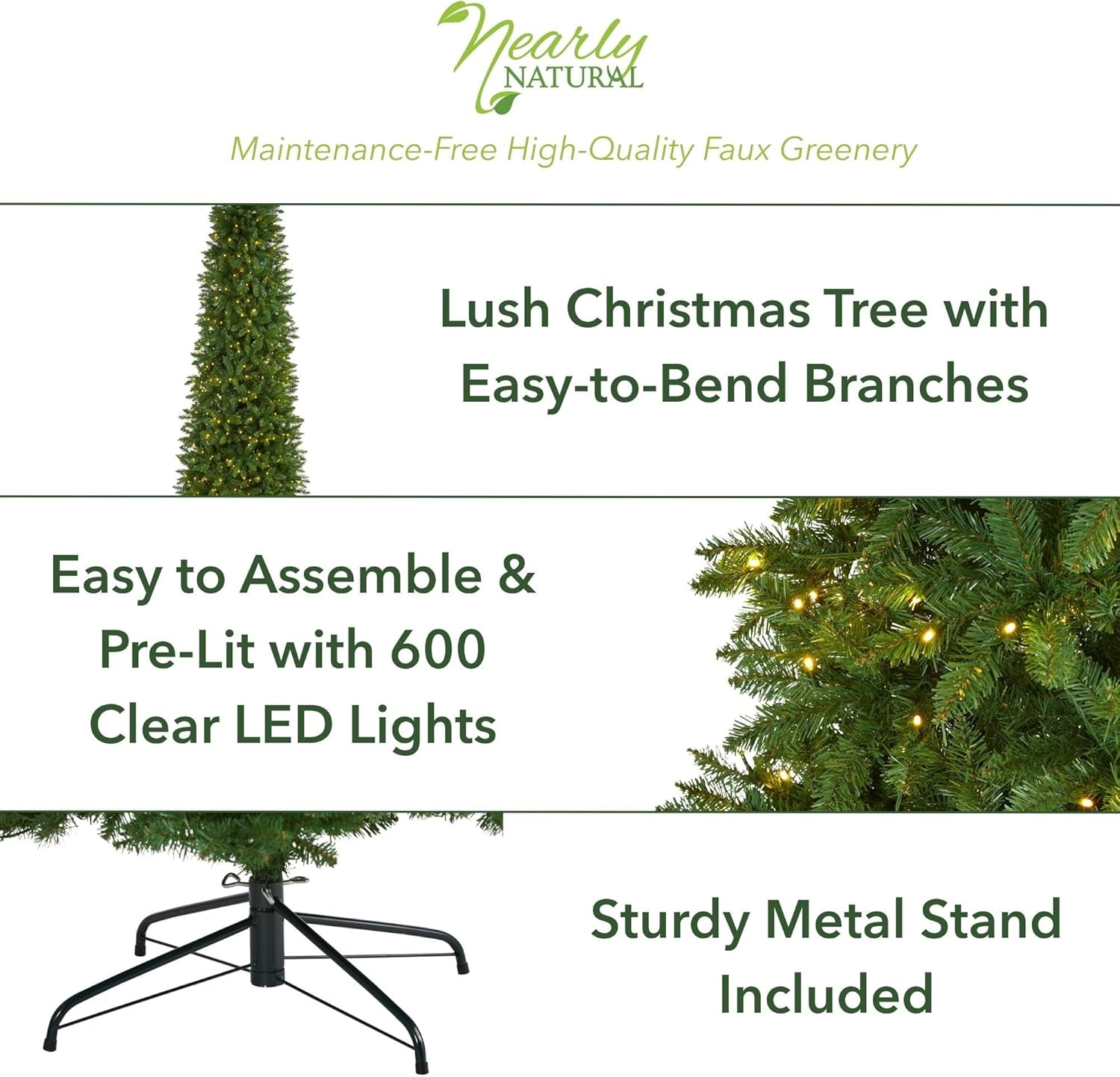 Nearly Natural 9ft. Slim Green Mountain Pine Artificial Christmas Tree with 600 Clear LED Lights 9ft Green