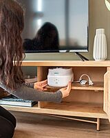 Crane x HALLS Collapsible Cool Mist Humidifier for Bedroom and Office, 1 Gallon Portable Humidifier for Travel and Easy Storage, Blue and White